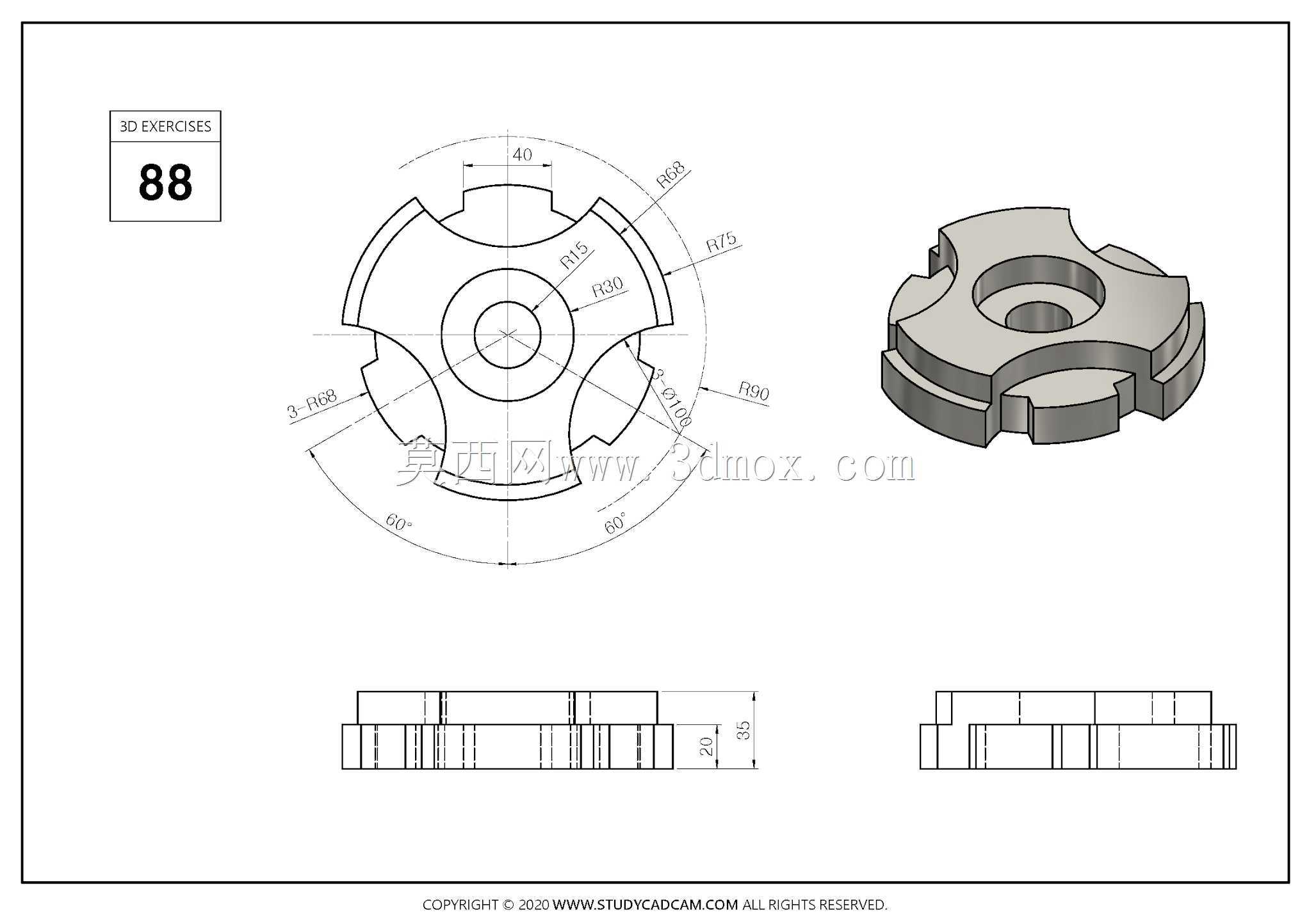Studycadcam 3D CAD练习88 Autodesk Inventor Pro