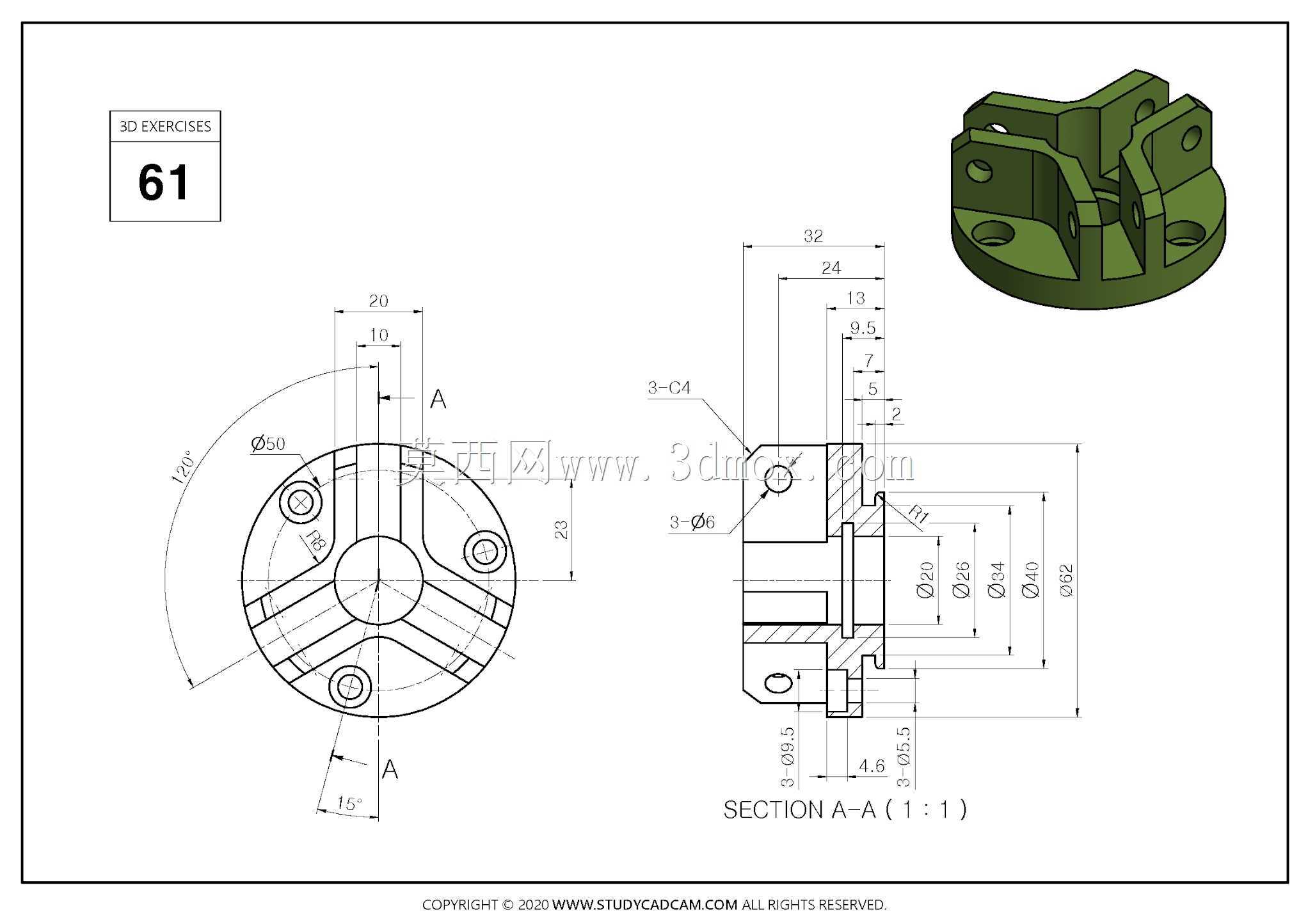 Studycadcam 3D CAD练习61 Autodesk Inventor Pro