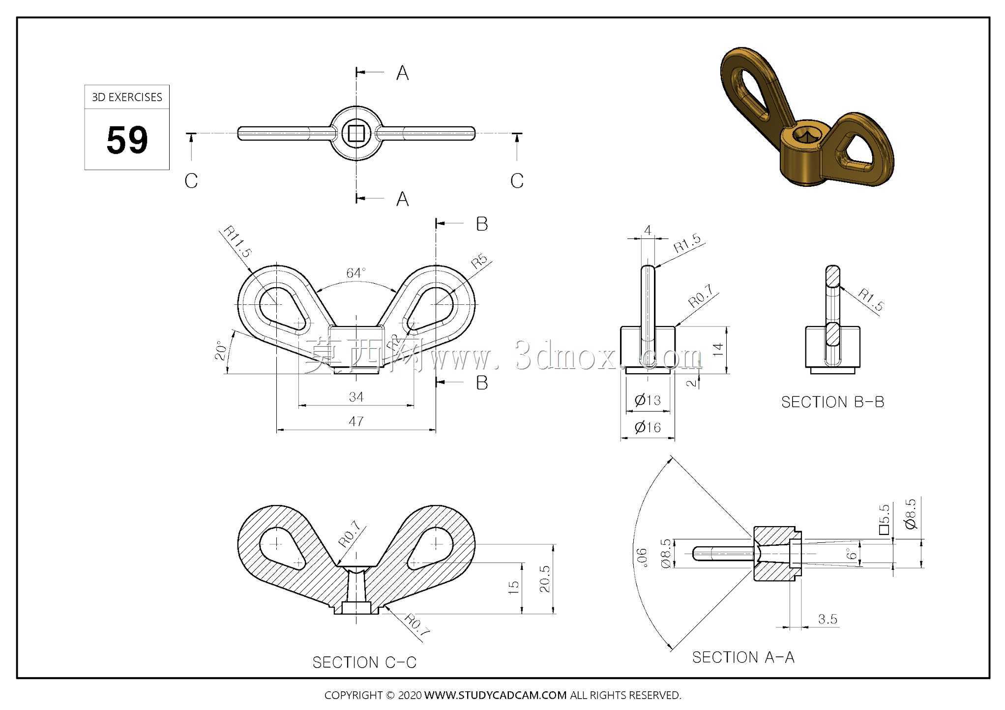 Studycadcam 3D CAD练习59 Autodesk Inventor Pro