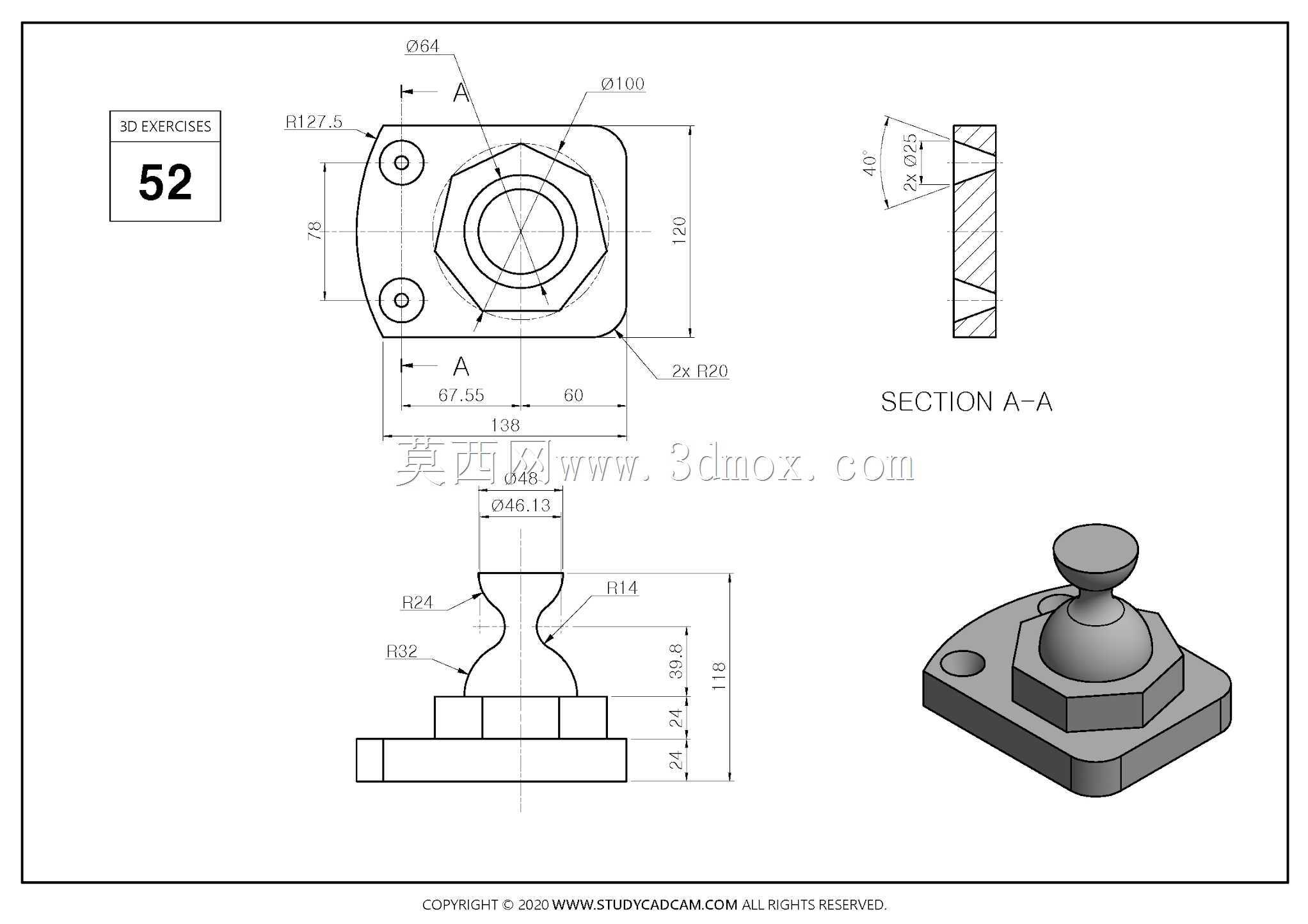 Studycadcam 3D CAD练习52 Autodesk Inventor Pro