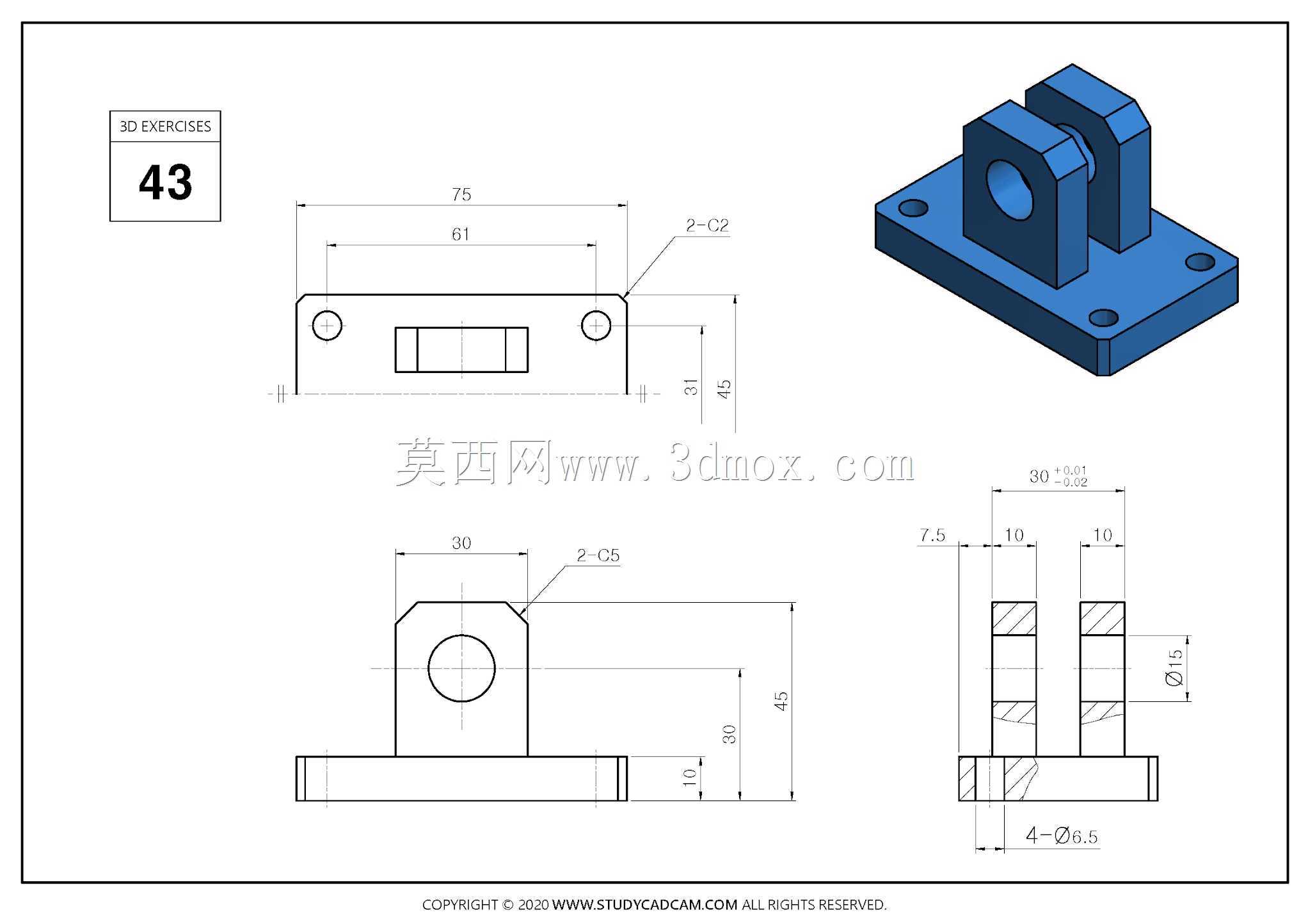 Studycadcam 3D CAD练习43 Autodesk Inventor Pro