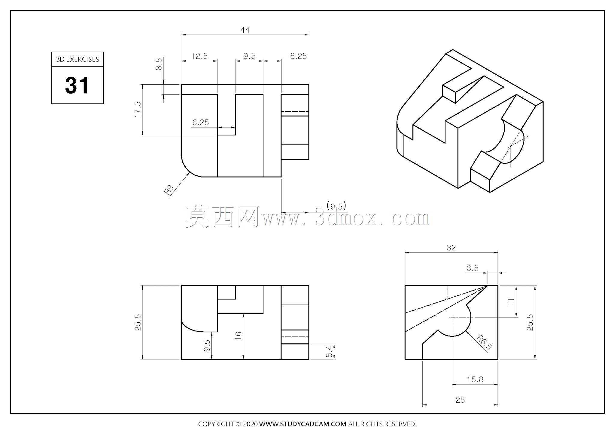 Studycadcam 3D CAD练习31/安全块Autodesk Inventor Pro