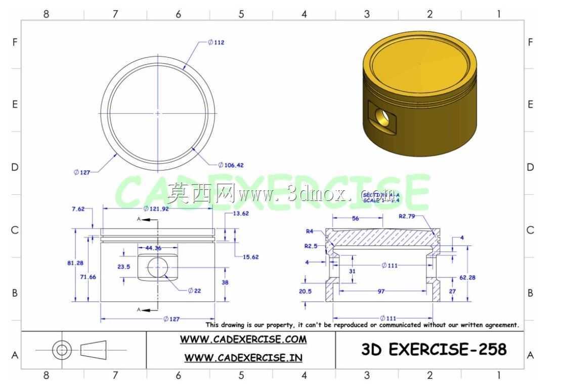 CADEXERCISE 3D CAD练习258/活塞Autodesk Inventor Pro