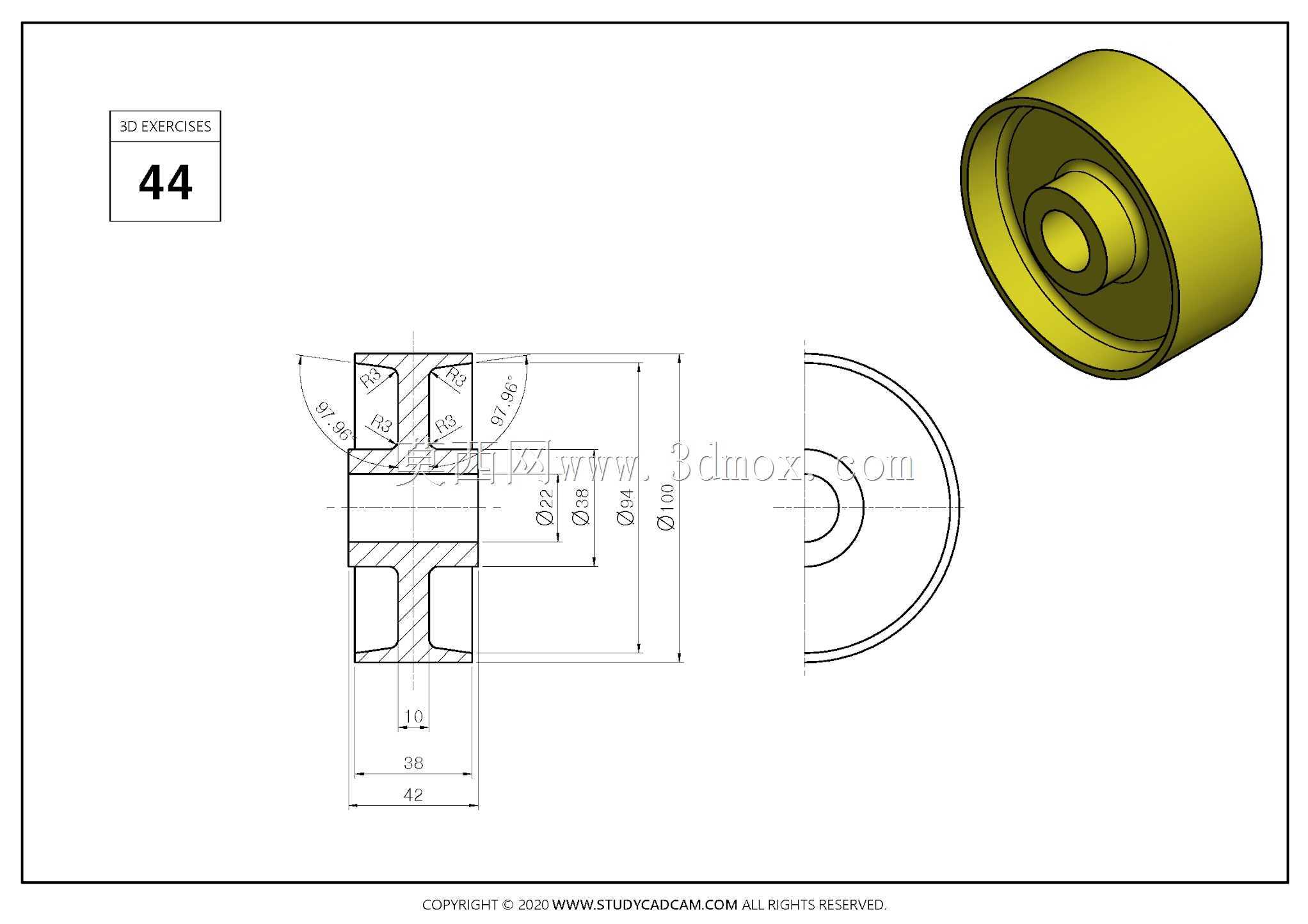 Studycadcam 3D 45 CAD练习44 Autodesk Inventor Pro