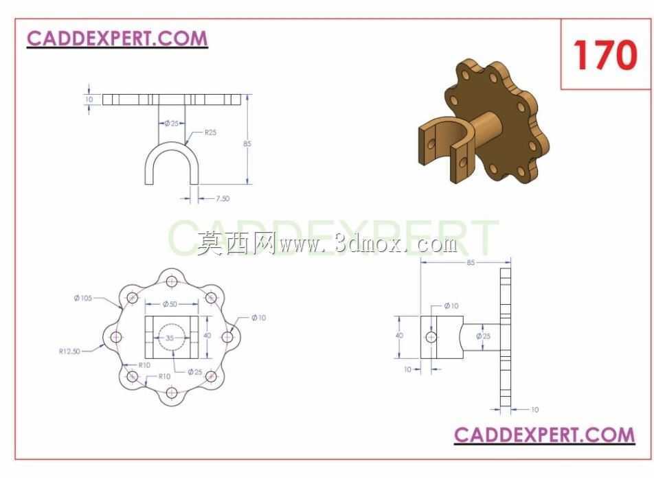 caddexpert CAD 3D练习170 Autodesk Inventor Pro