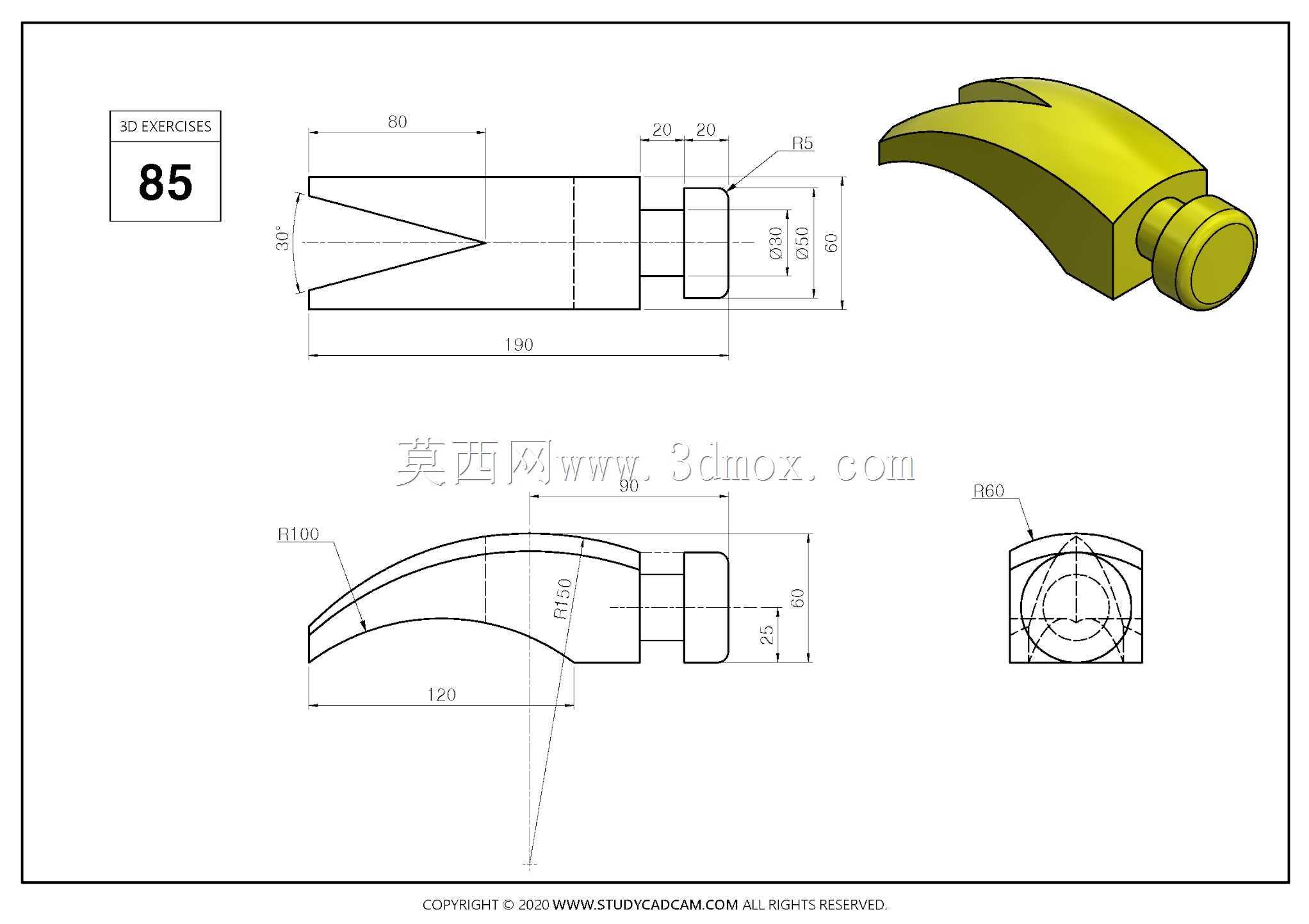 Studycadcam 3D CAD练习85 Autodesk Inventor Pro