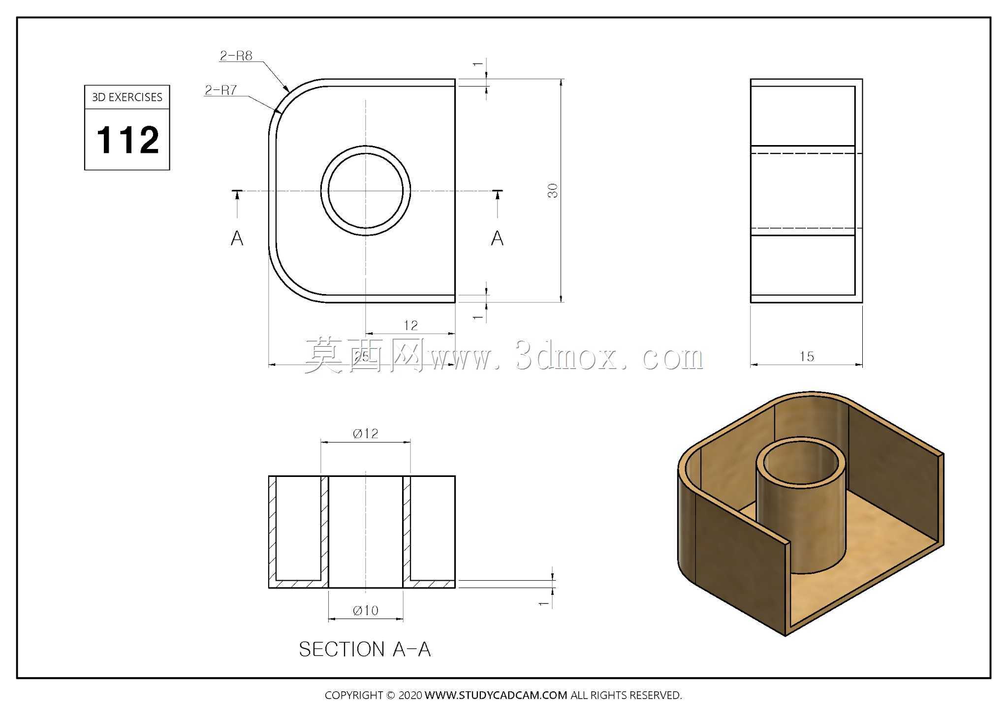 Studycadcam 3D CAD练习112 Autodesk Inventor Pro