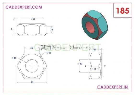 caddexpert CAD 3D��ϰ185/�����ƵĻ�����ĸ/tuerca basica con cuerda Autodesk Inventor Pro