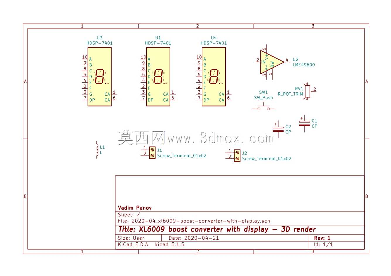 XL6009带7段显示屏的升压转换器