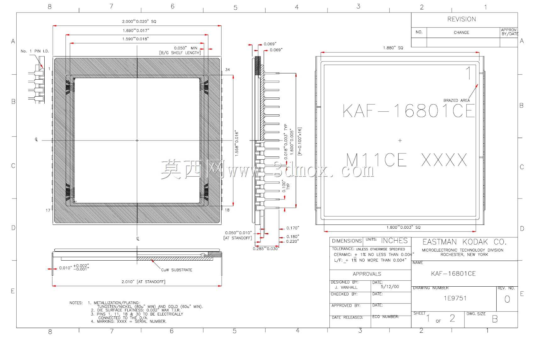 柯达KAF-16801CE传感器(柯达Pro Back 645)
