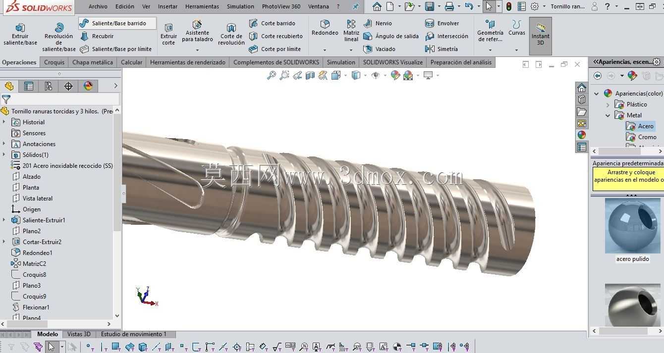 Tornillo con ranuras torcidas y 3 hilos��