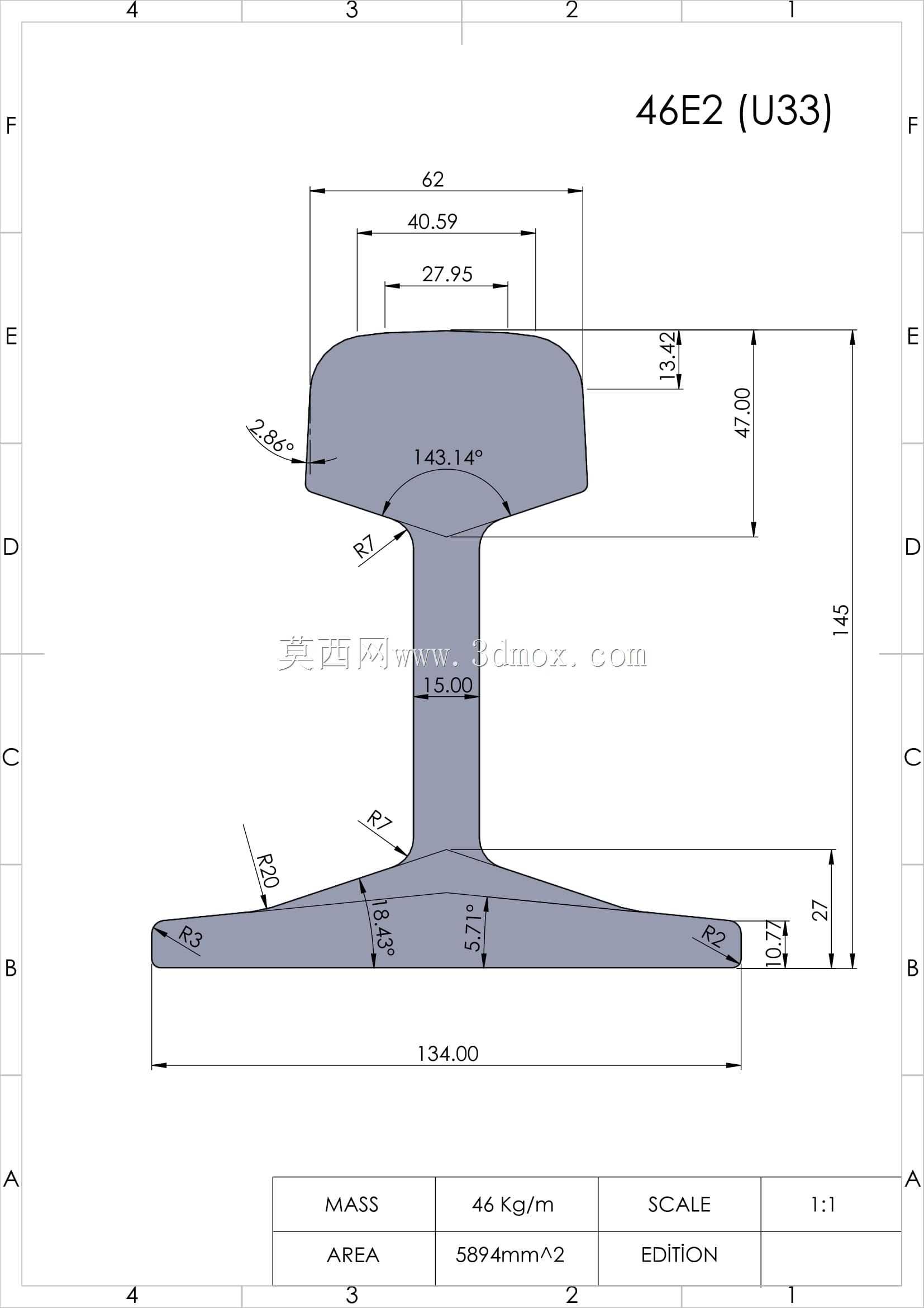 欧洲标准most共轨型材30E1、33E1、S33、39E1(BS80A)、45E1(BS90A)、45E3(RN45)、46E2(U33)、49E1(S49)、49E5、50E6(U