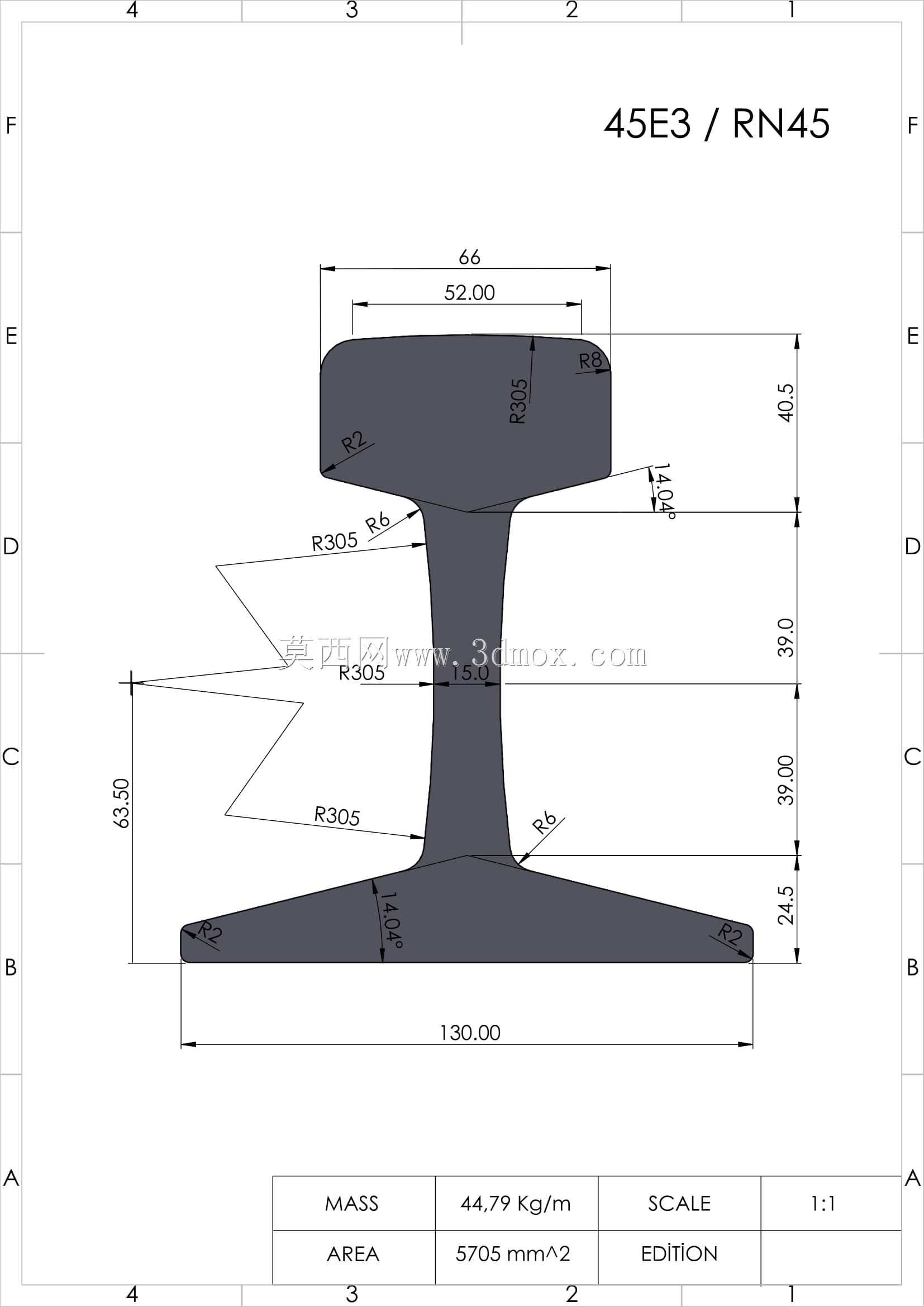 欧洲标准most共轨型材30E1、33E1、S33、39E1(BS80A)、45E1(BS90A)、45E3(RN45)、46E2(U33)、49E1(S49)、49E5、50E6(U