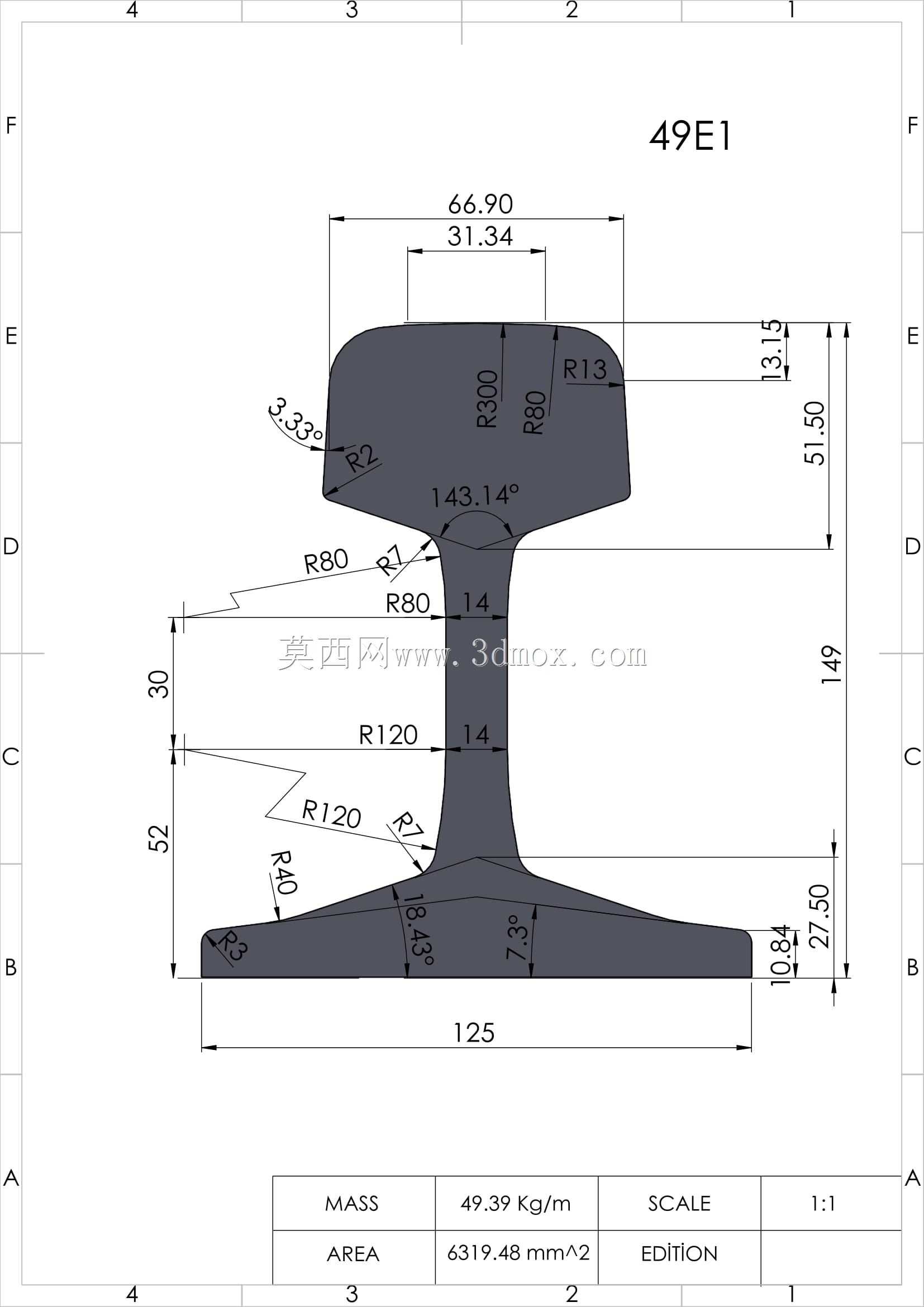 欧洲标准most共轨型材30E1、33E1、S33、39E1(BS80A)、45E1(BS90A)、45E3(RN45)、46E2(U33)、49E1(S49)、49E5、50E6(U