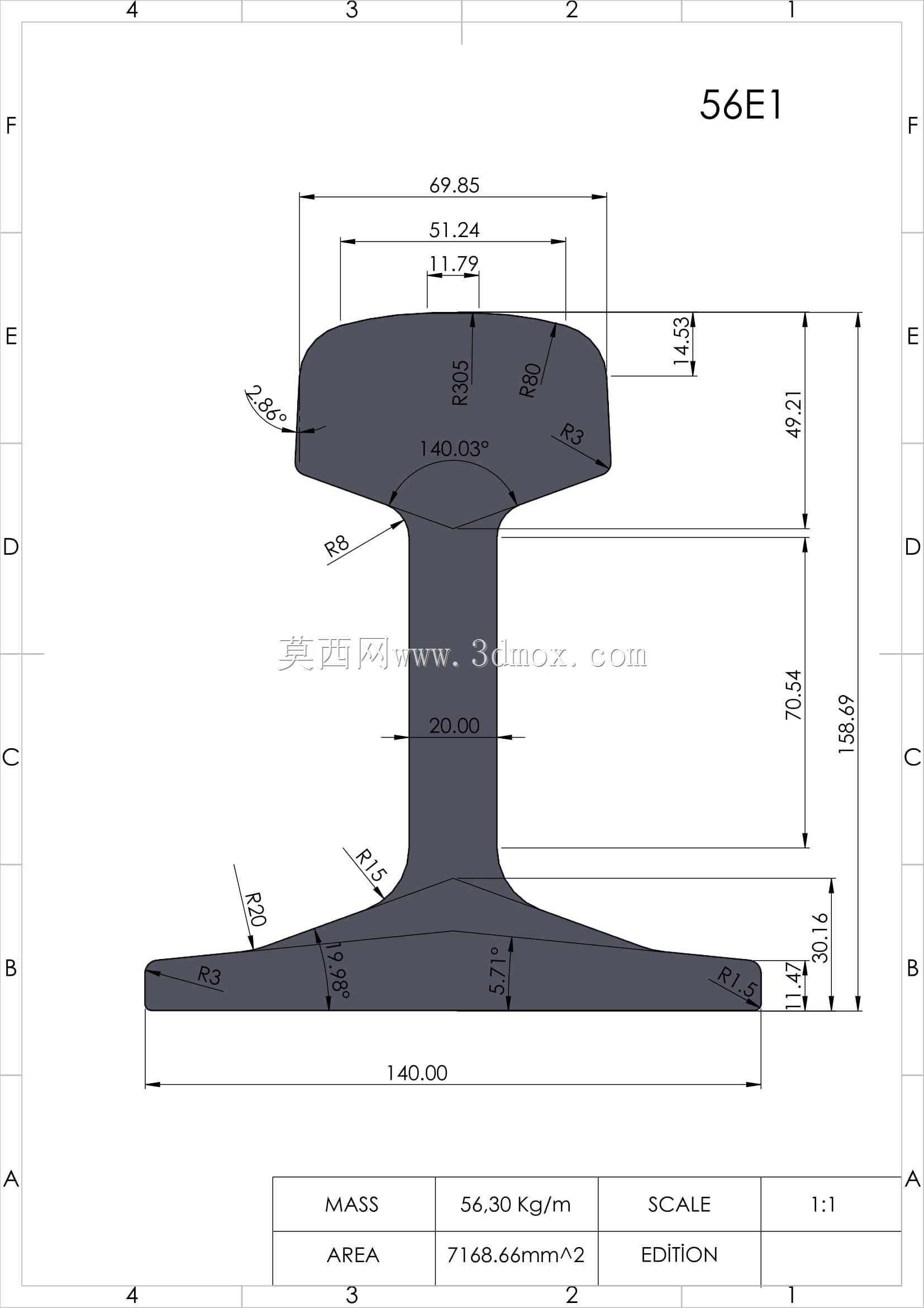 欧洲标准most共轨型材30E1、33E1、S33、39E1(BS80A)、45E1(BS90A)、45E3(RN45)、46E2(U33)、49E1(S49)、49E5、50E6(U