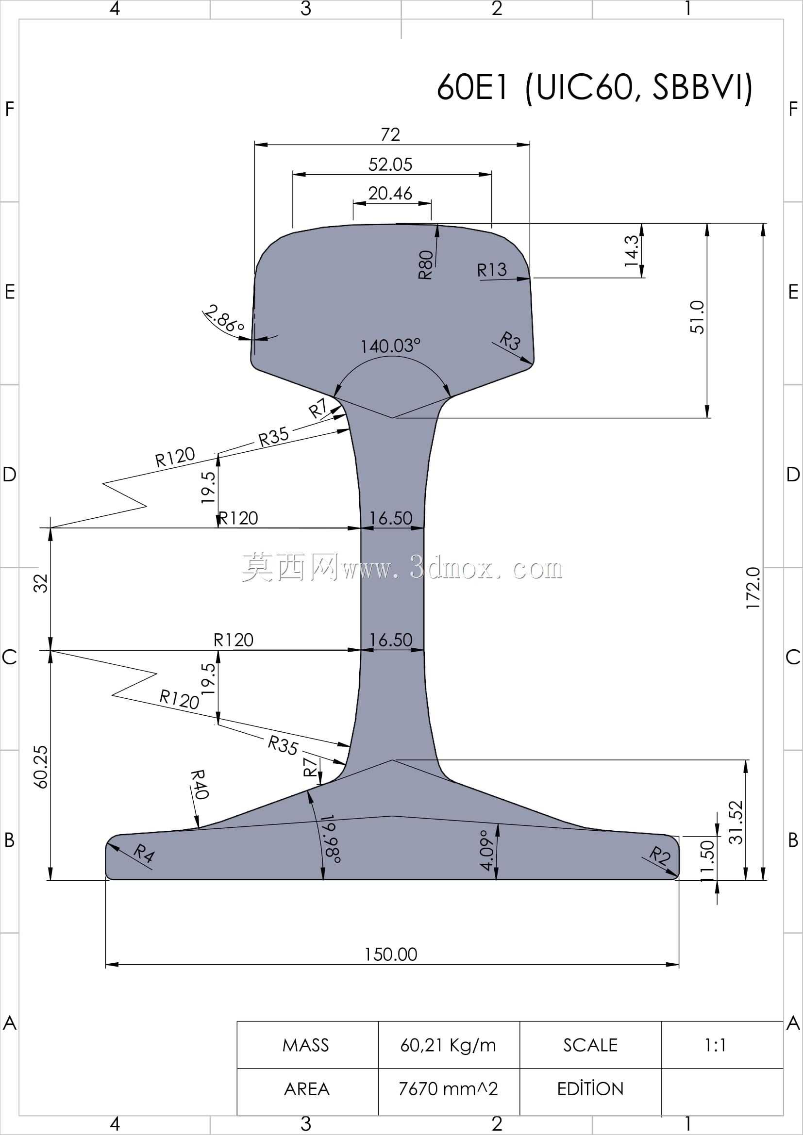 欧洲标准most共轨型材30E1、33E1、S33、39E1(BS80A)、45E1(BS90A)、45E3(RN45)、46E2(U33)、49E1(S49)、49E5、50E6(U