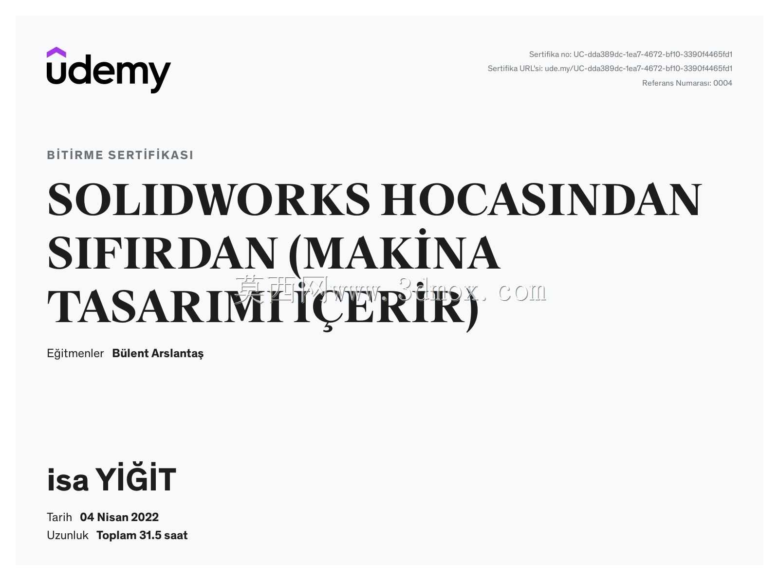 UDEMY SOL?DWORKS E??T?M SERT?F?KA