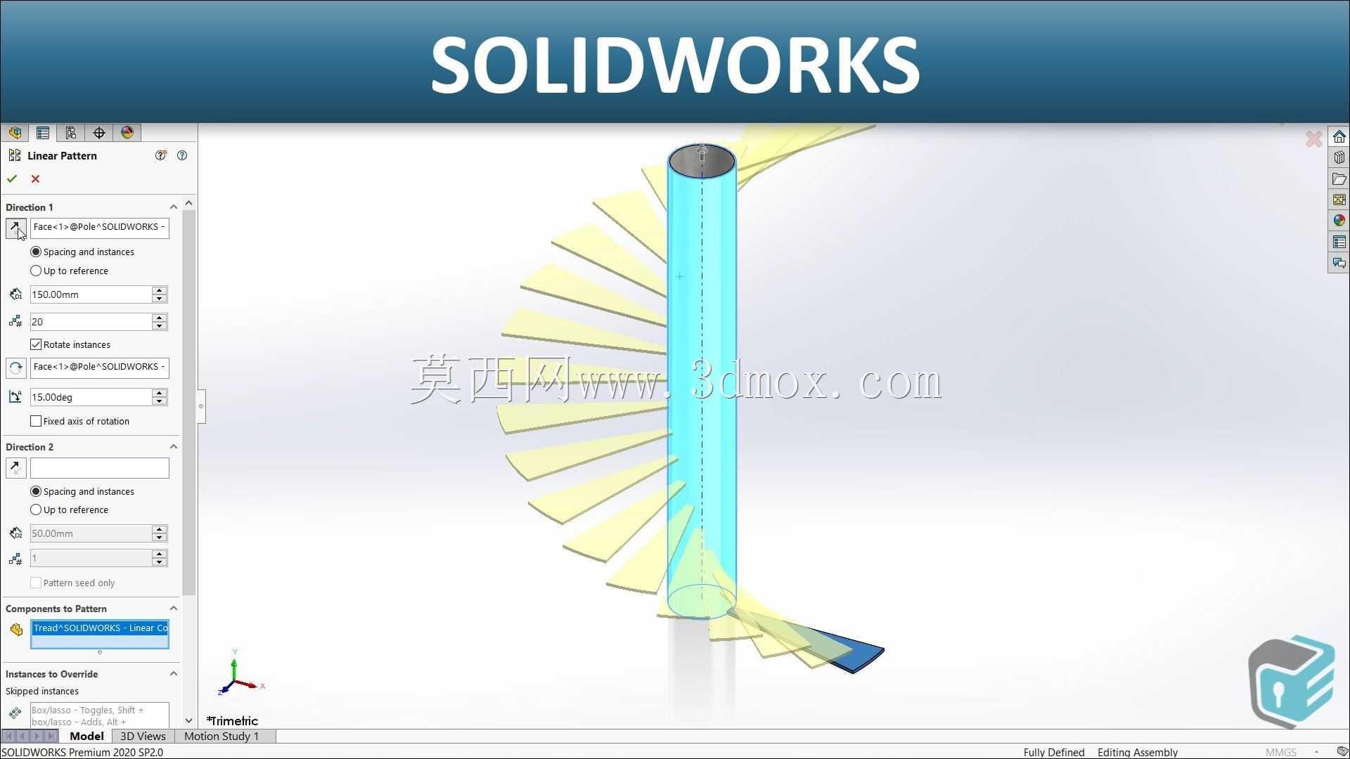 SOLIDWORKS-带旋转的线性元件阵列
