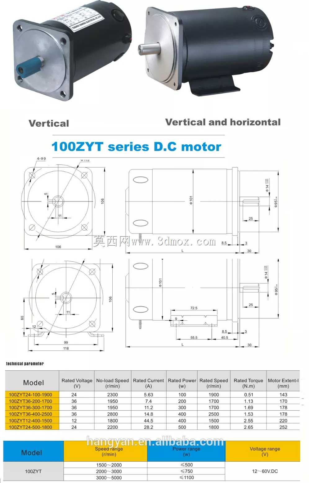5.65 N/cm负载下500W 24v 1800rpm