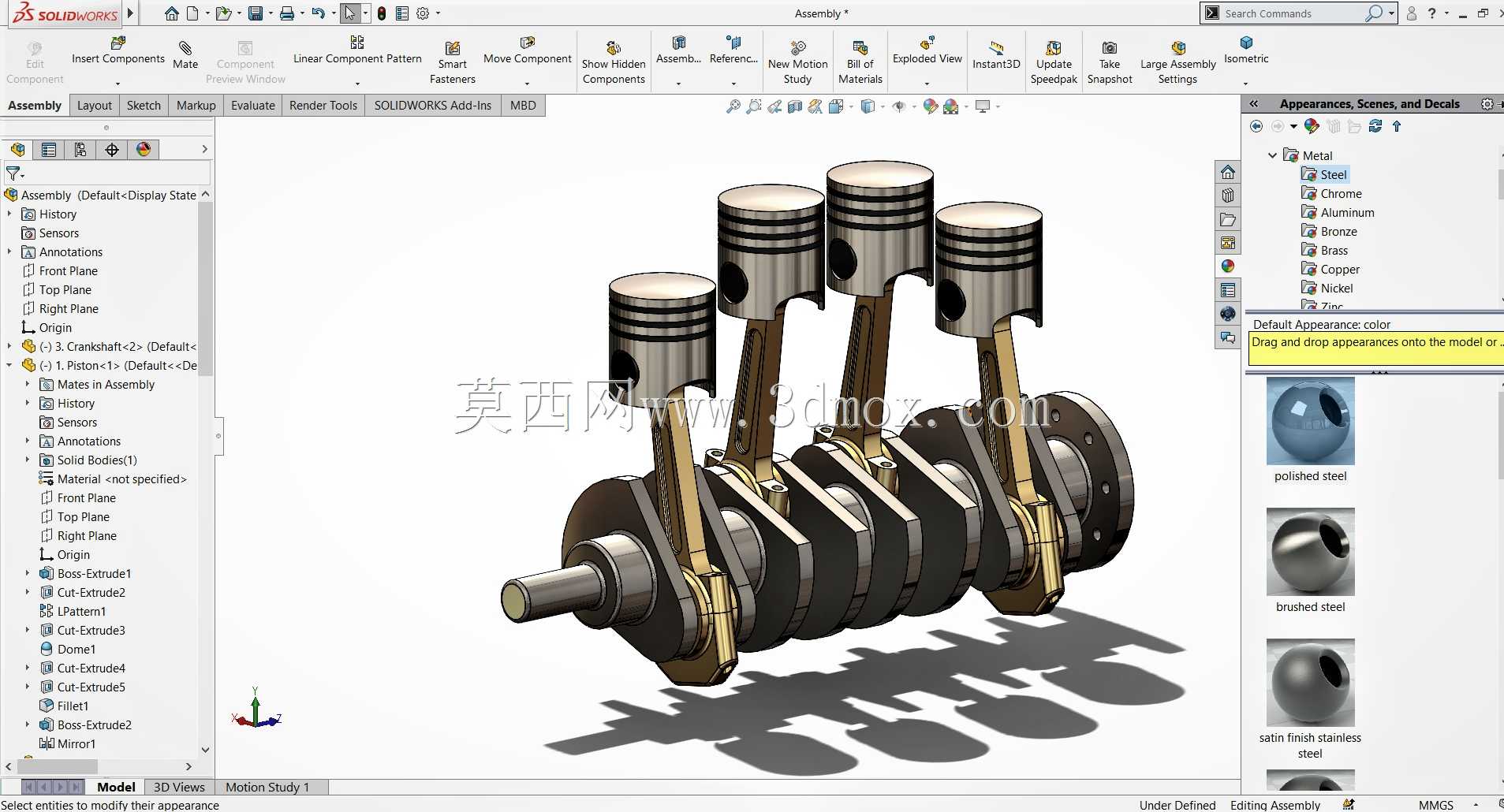 Solidworks中的四缸柴油机