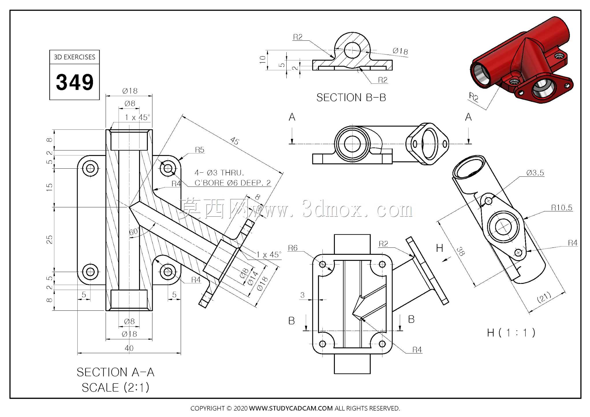 Studycadcam 3D CAD练习349/Autodesk Inventor Pro