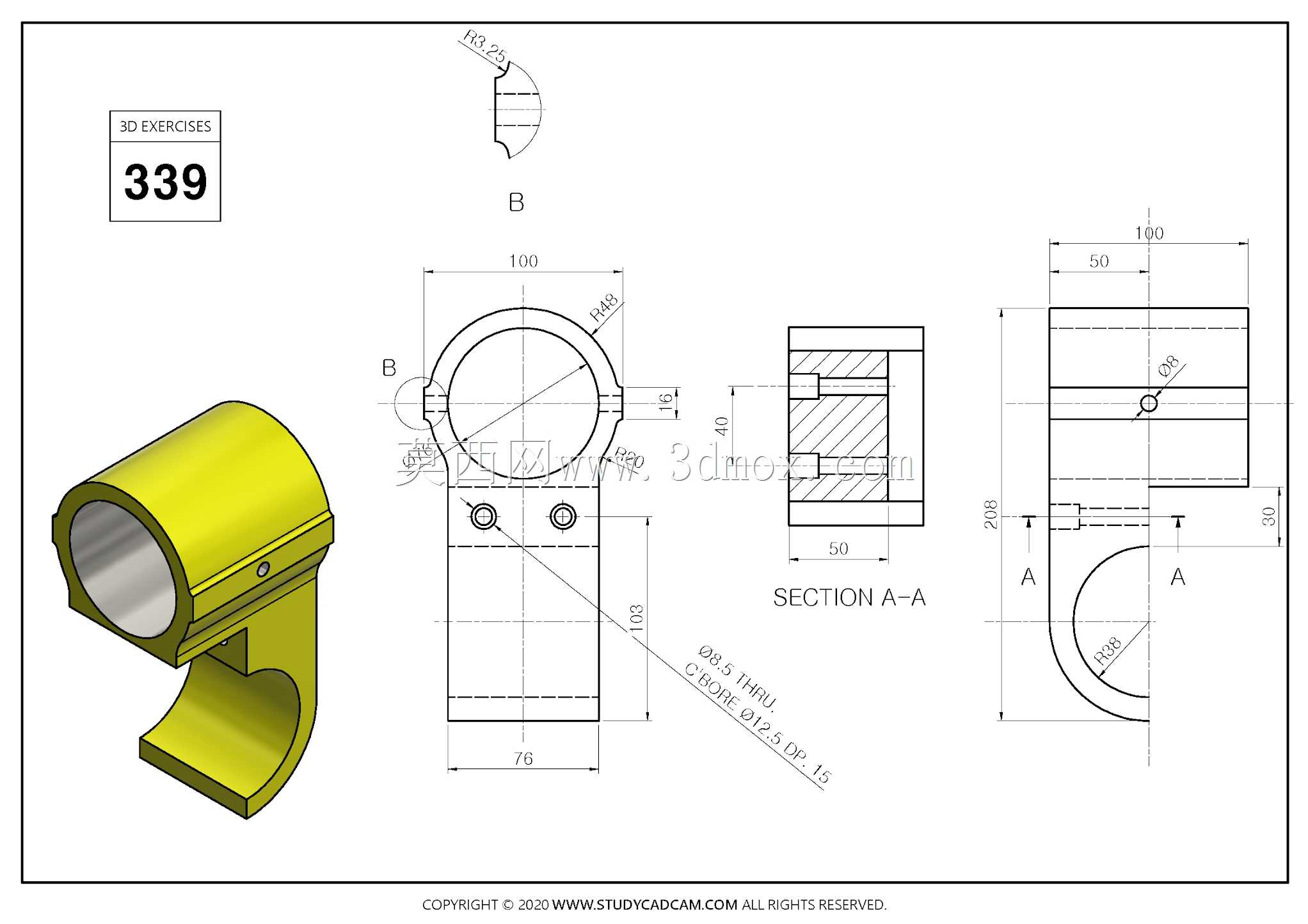 Studycadcam 3D CAD练习339/Mounting clamp/Autodesk Inventor Pro