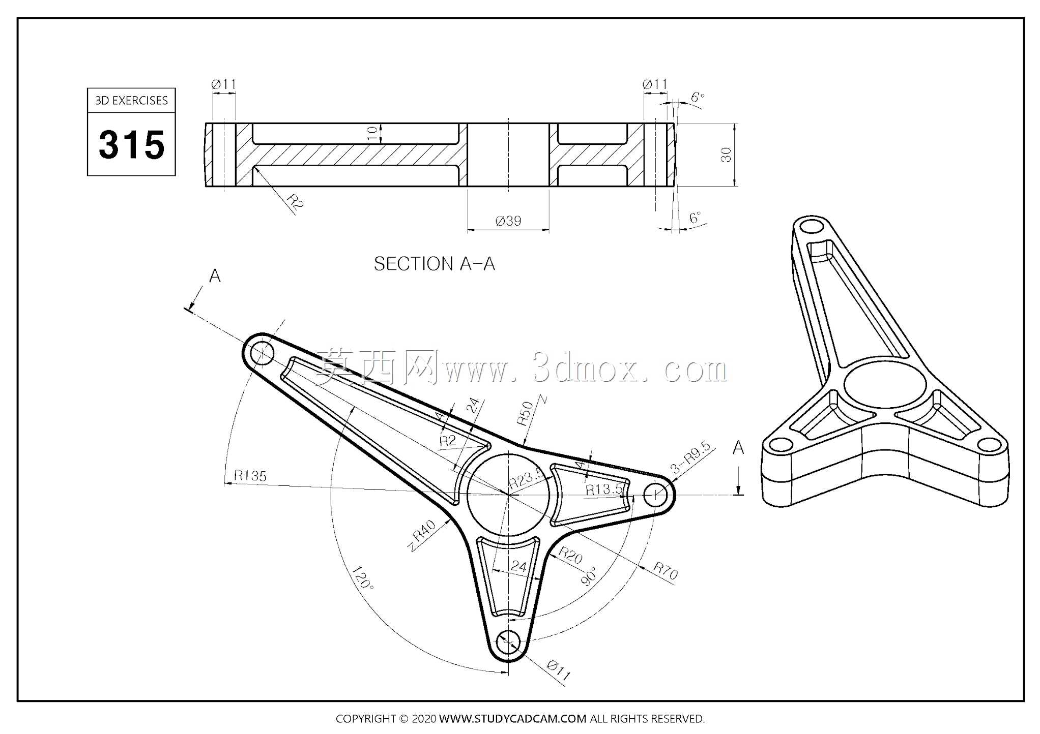 Studycadcam 3D CAD练习315/angle rod Autodesk Inventor Pro
