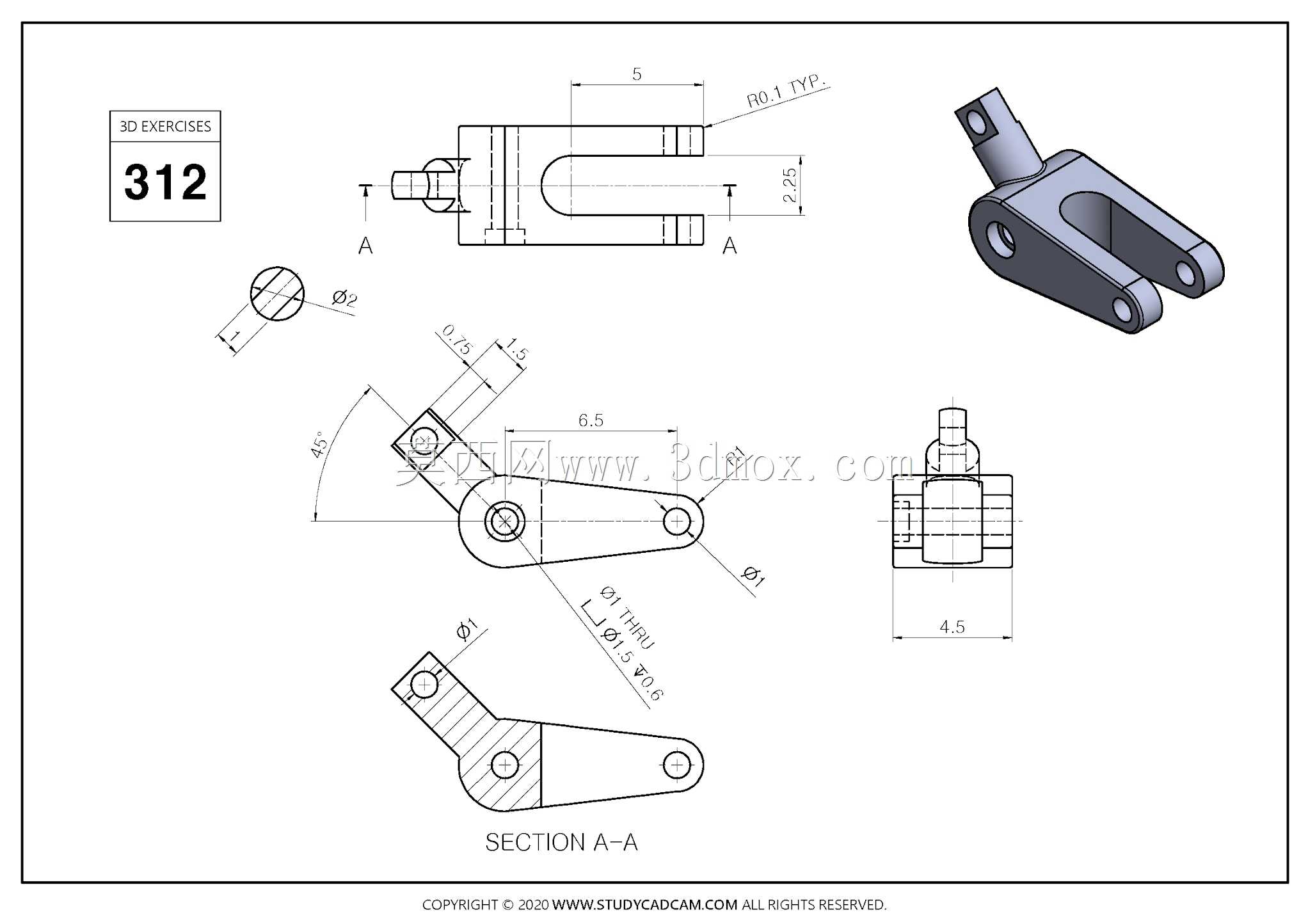 Studycadcam 3D CAD练习312/Shift-fork/Autodesk Inventor Pro