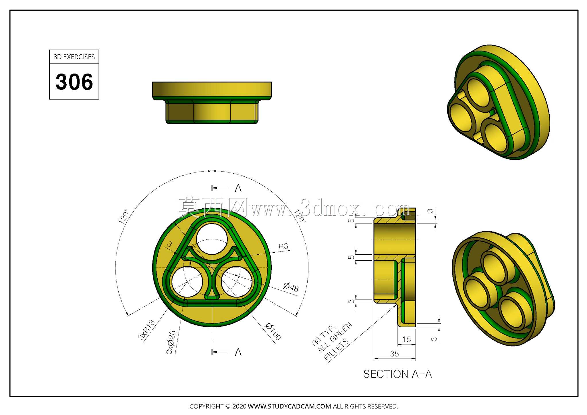 Studycadcam 3D CAD练习306/modelmania 2014第1和2阶段Autodesk Inventor Pro
