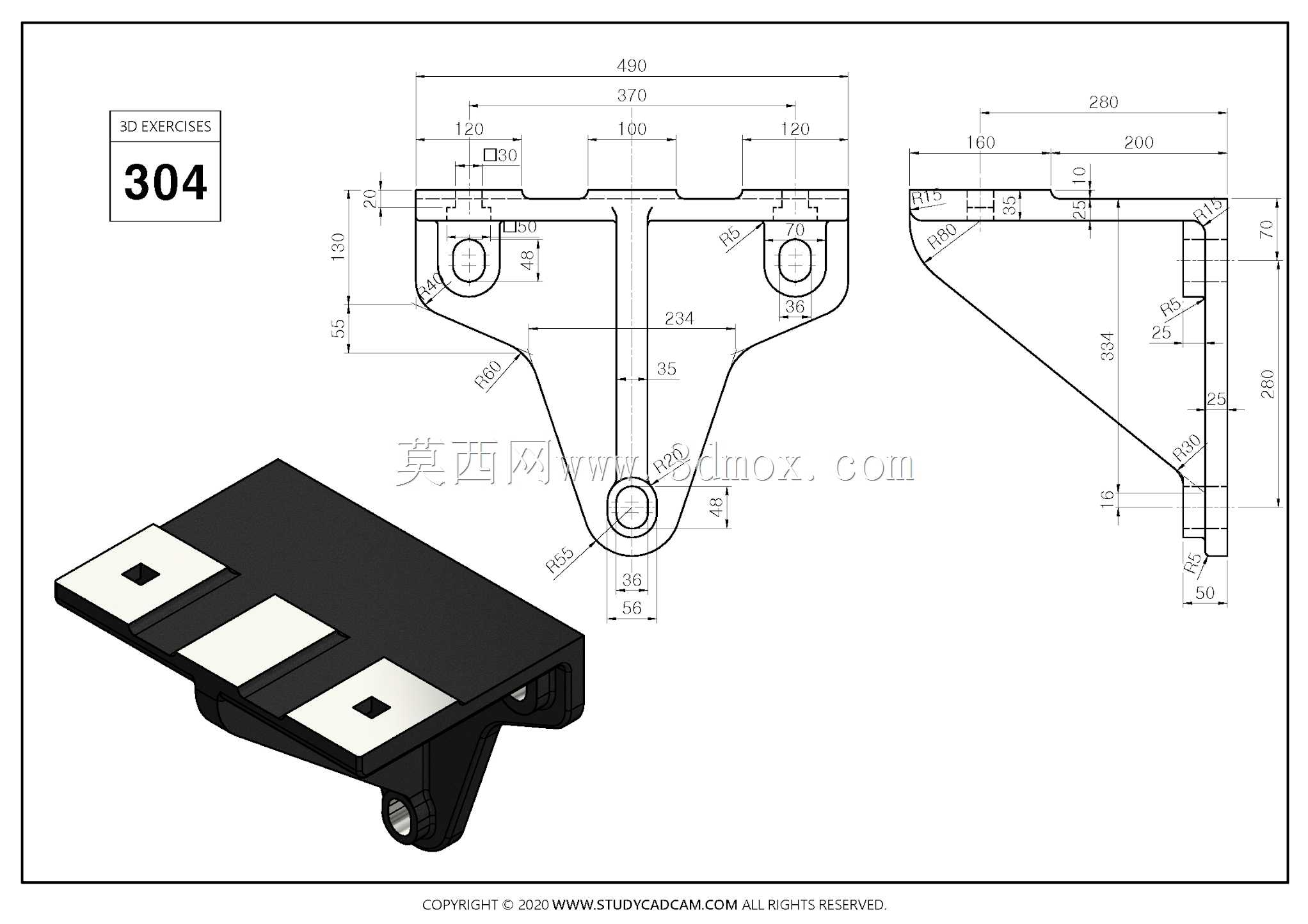 Studycadcam 3D CAD练习304/ConsoleA angular/Autodesk Inventor Pro