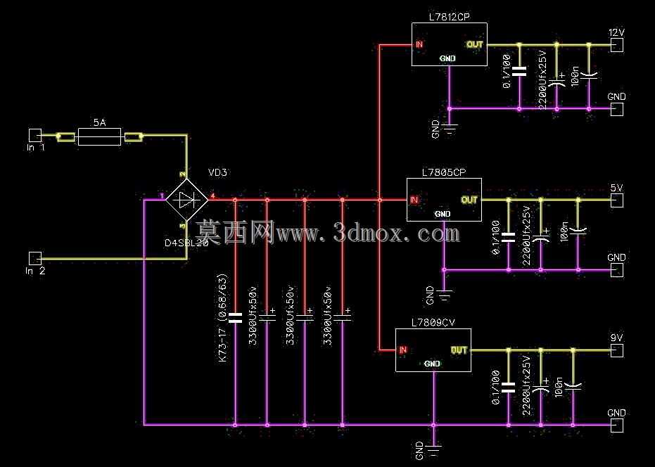 交流电源转换器至直流5v、9v和12v