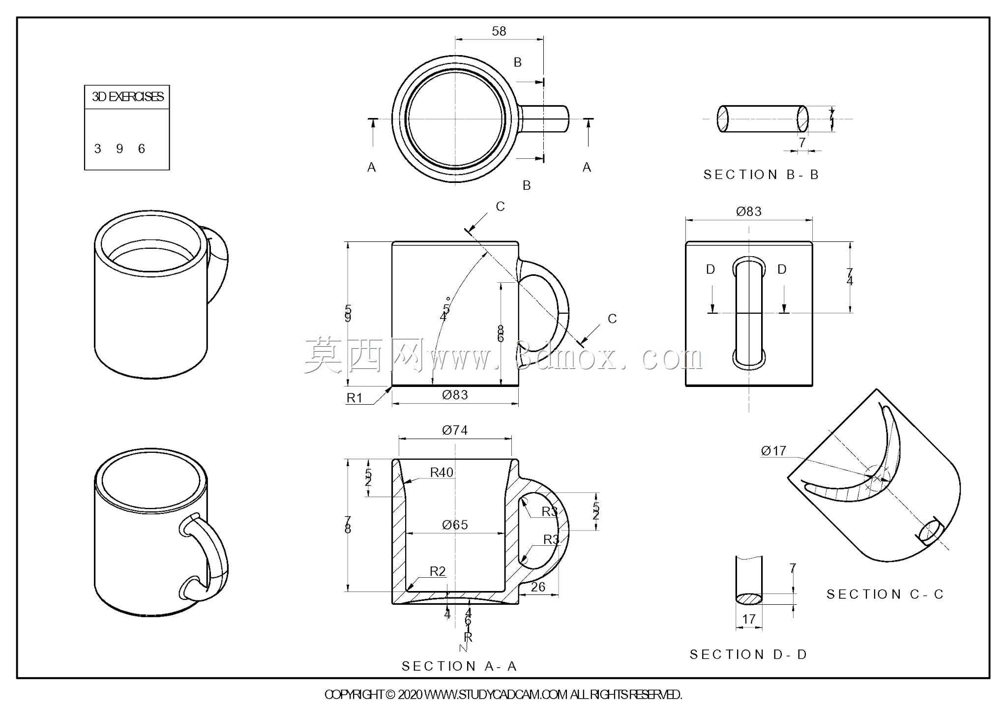Studycadcam 3D CAD练习396/mug/taza/Autodesk Inventor Pro