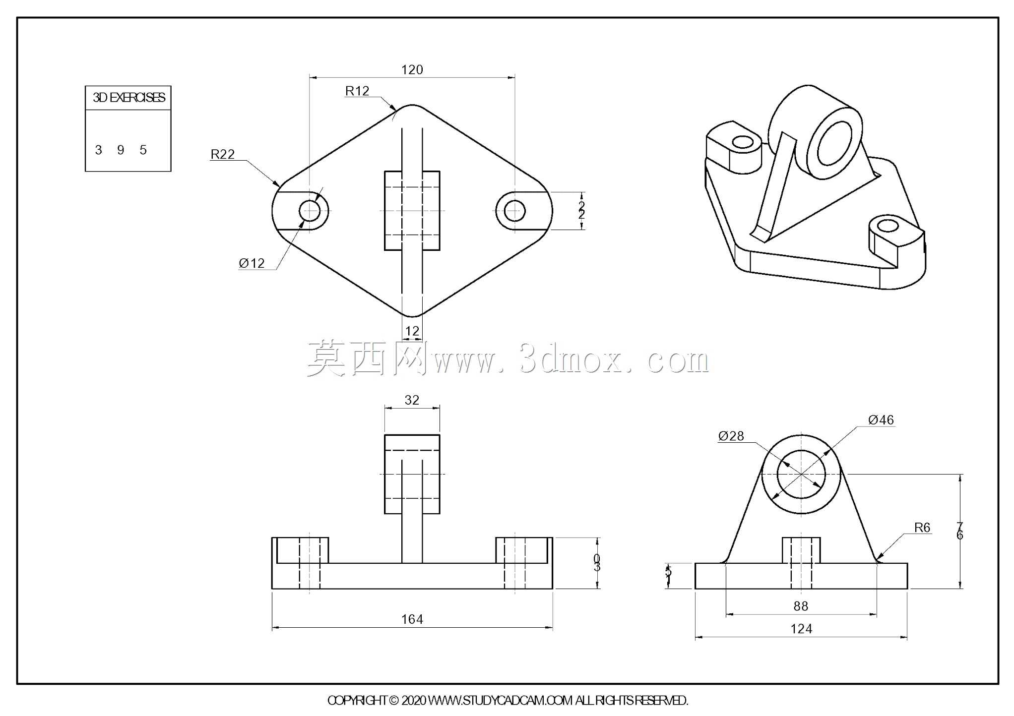 Studycadcam 3D CAD练习395/轴承支架/Autodesk Inventor Pro