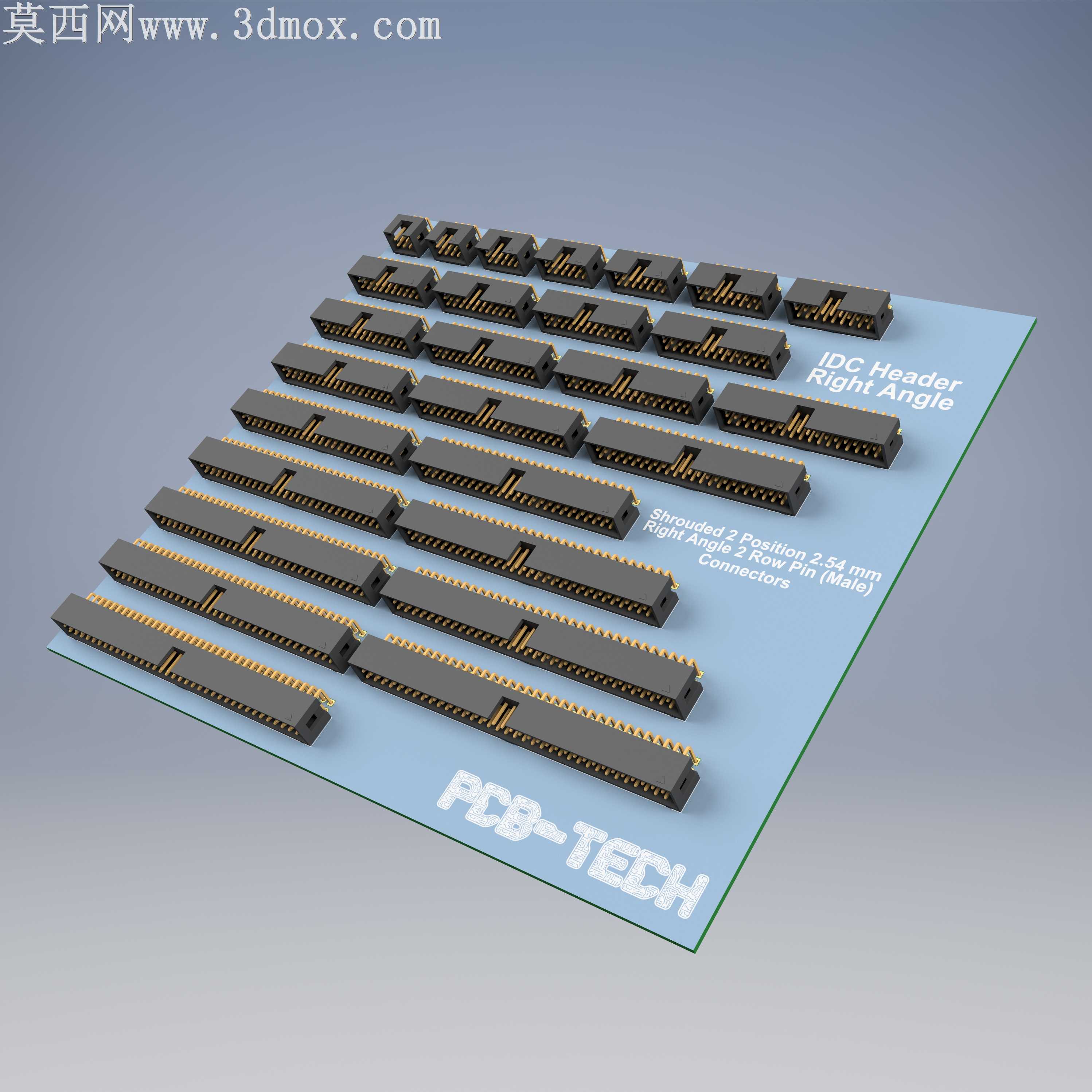 连接器头部通孔,直角,2排,6-72位置0.100”(2.54mm)