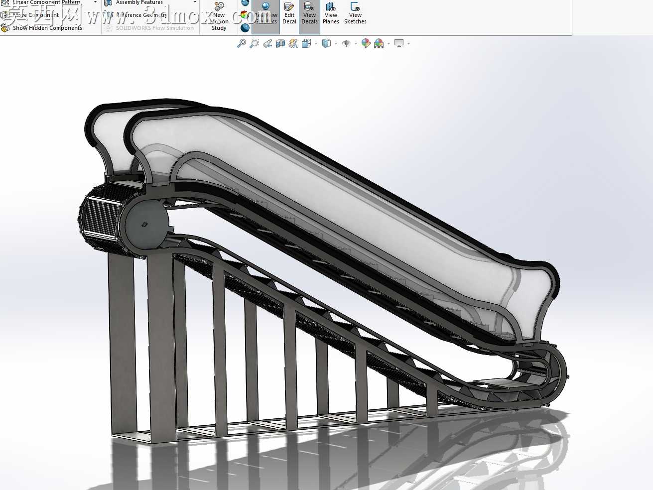 SolidWorks自动扶梯组装与动画