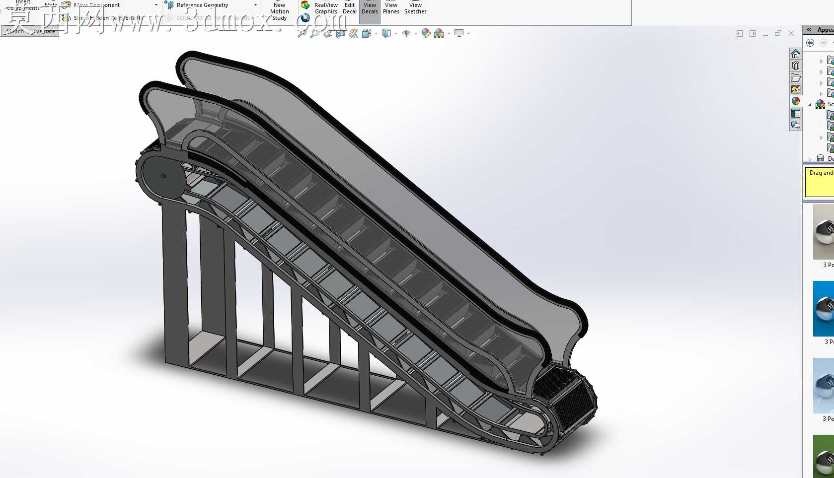 SolidWorks自动扶梯组装与动画