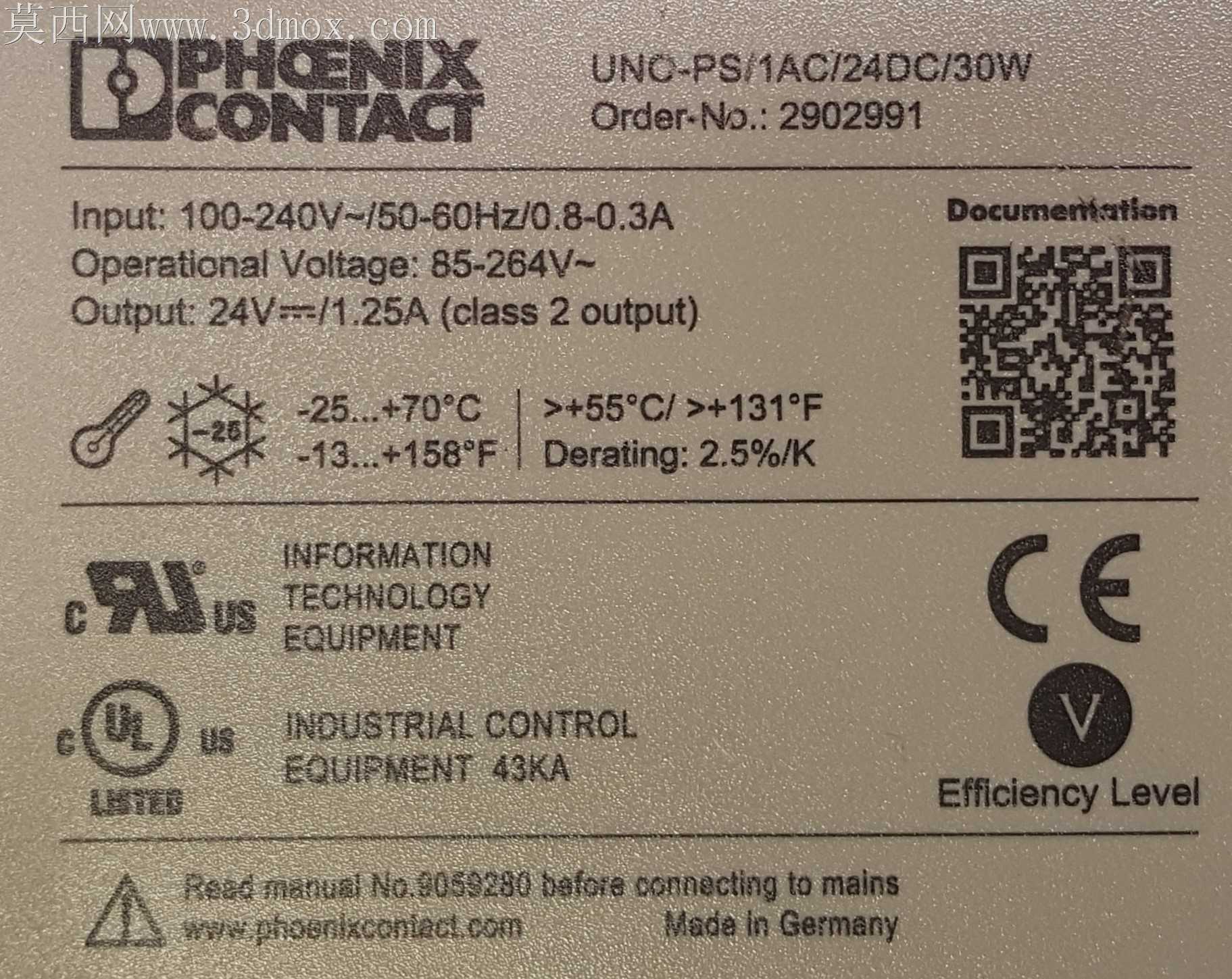 导轨式电源装置,UNO-PS1AC24DC 30W,PN 2902991