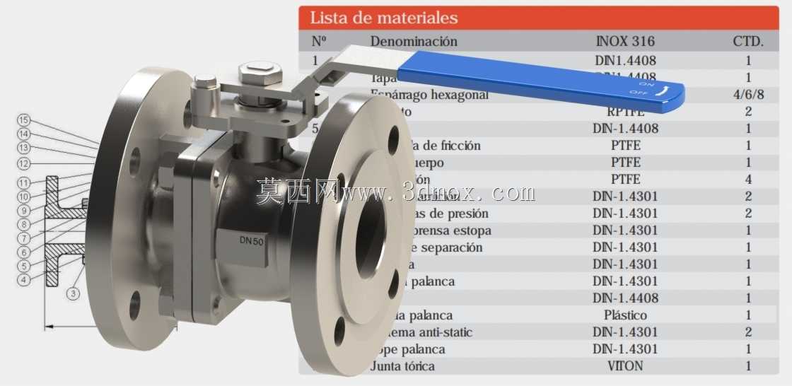 ����ַ����򷧣�V��lvula de bola con brida en acero inoxidable��