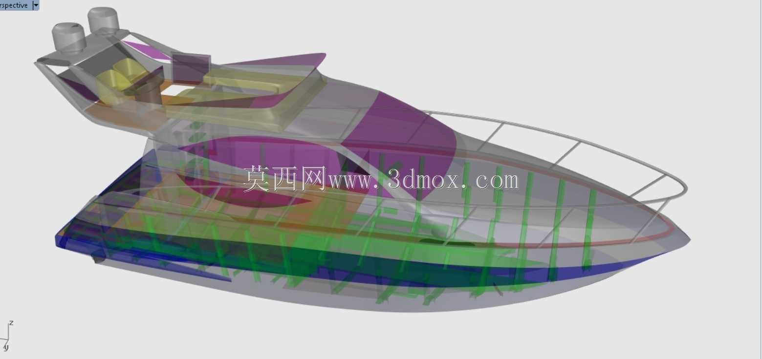 摩托游艇玻璃纤维复合船底结构示意图三维模型