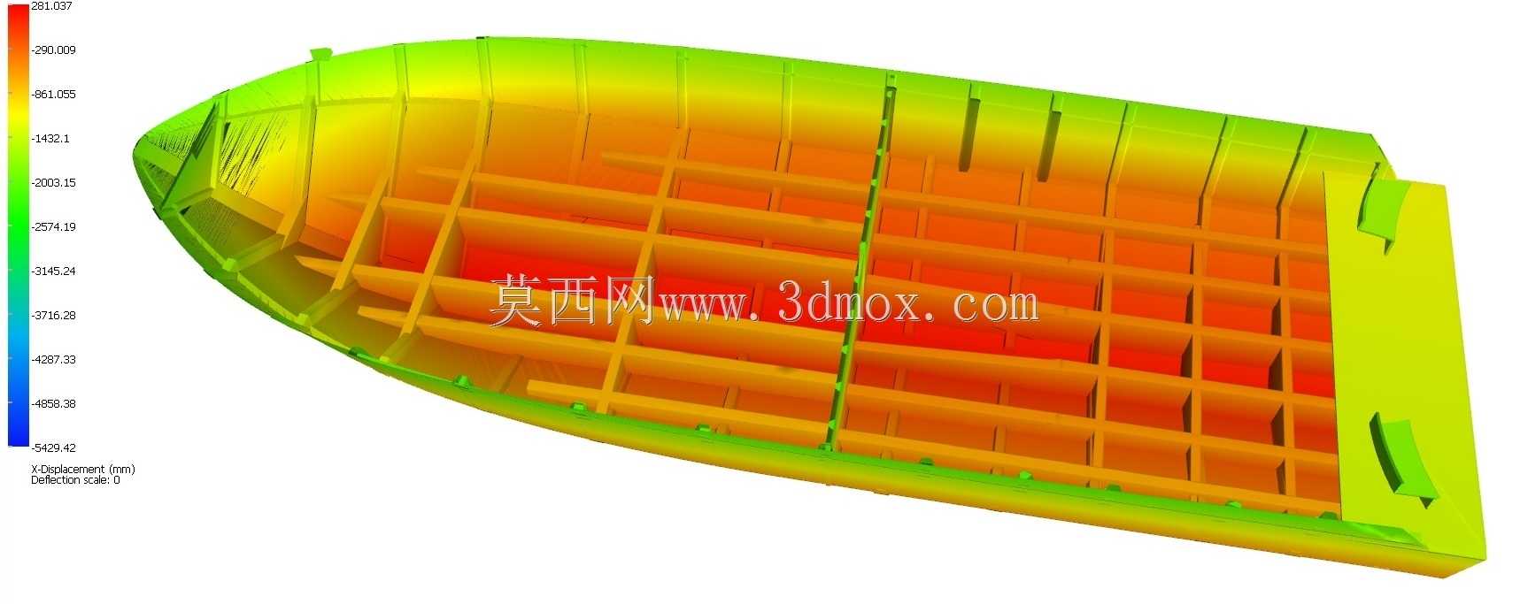 摩托游艇玻璃纤维复合船底结构示意图三维模型