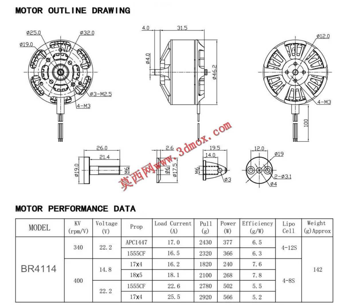 Racerstar 4114 BR4114无刷电机340KV/400KV