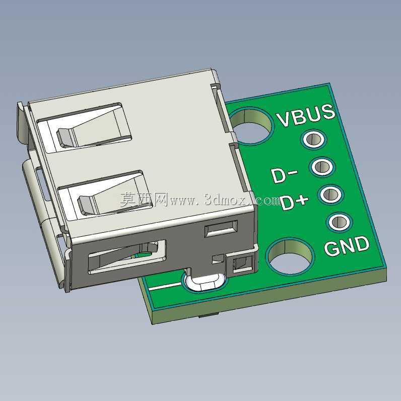 USB 2.0 A内螺纹至DIP 2.54mm PCB适配器板