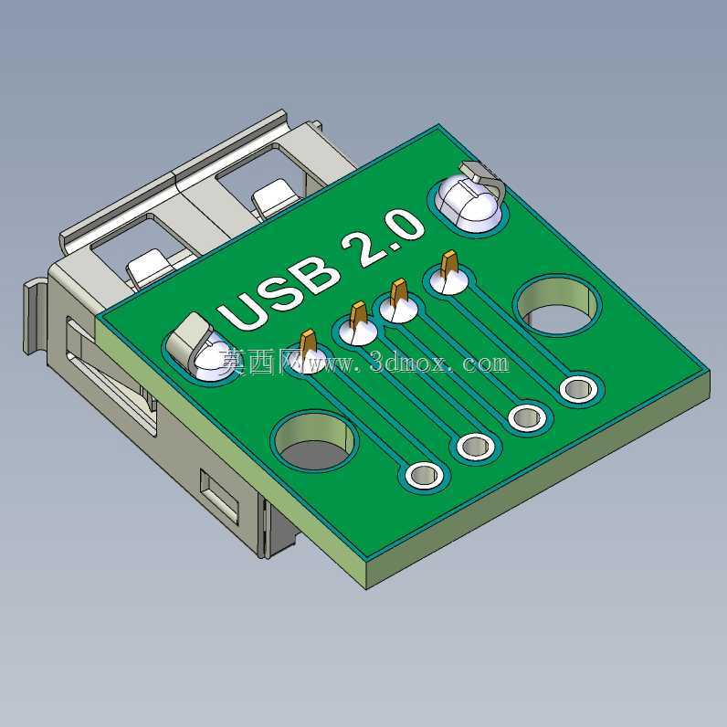 USB 2.0 A内螺纹至DIP 2.54mm PCB适配器板
