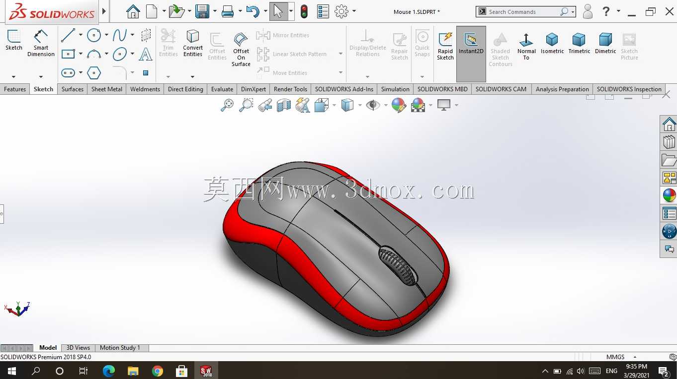SolidWorks中三维鼠标的设计