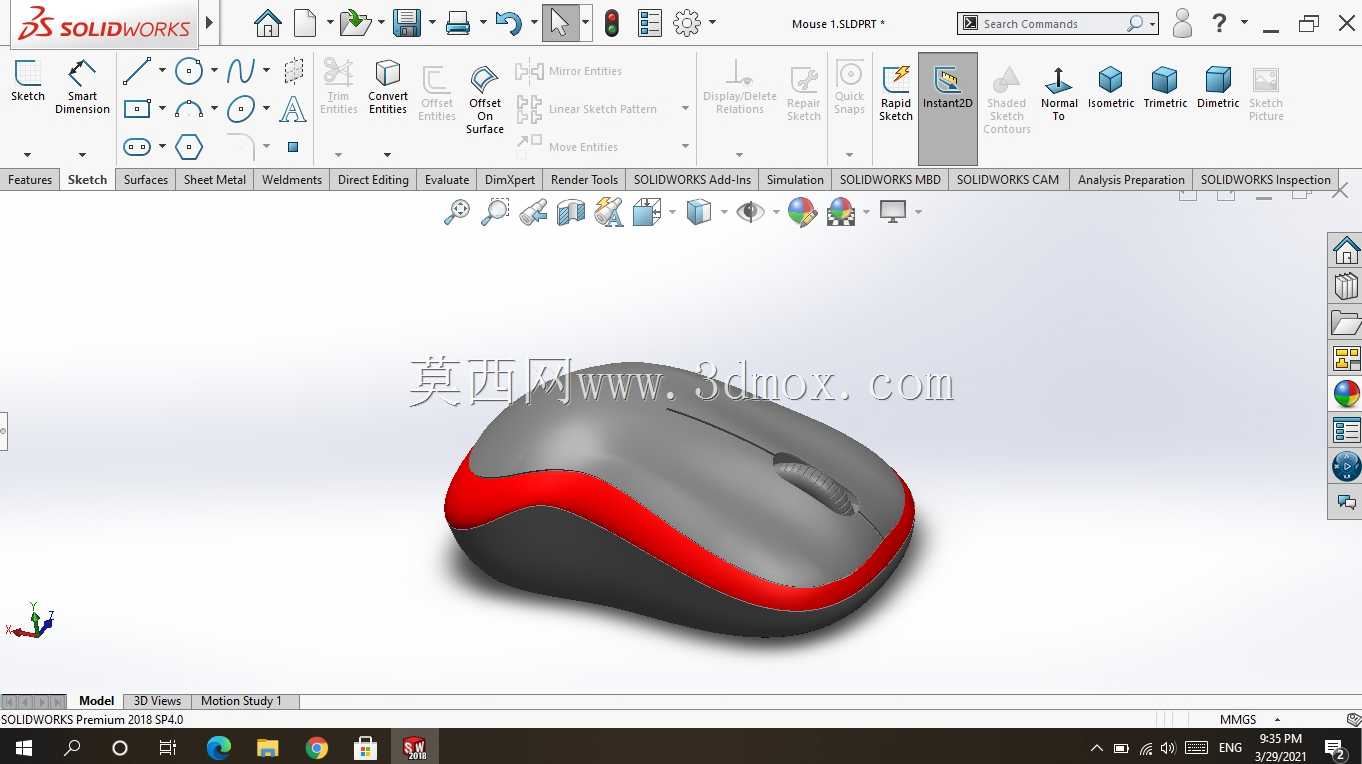 SolidWorks中三维鼠标的设计