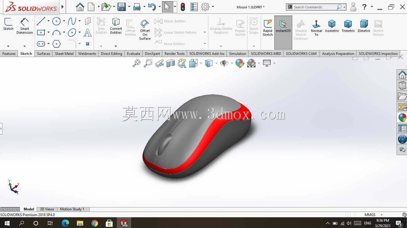 SolidWorks中三维鼠标的设计
