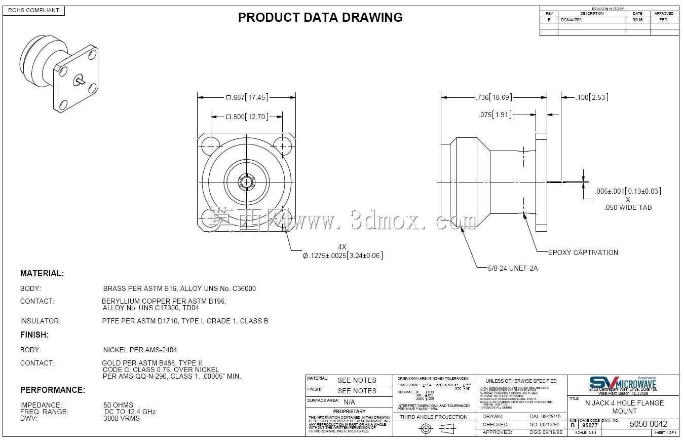 Amphenol SV΢��N��12.4 GHzͬ��17.5mm��͹��4�׷���������