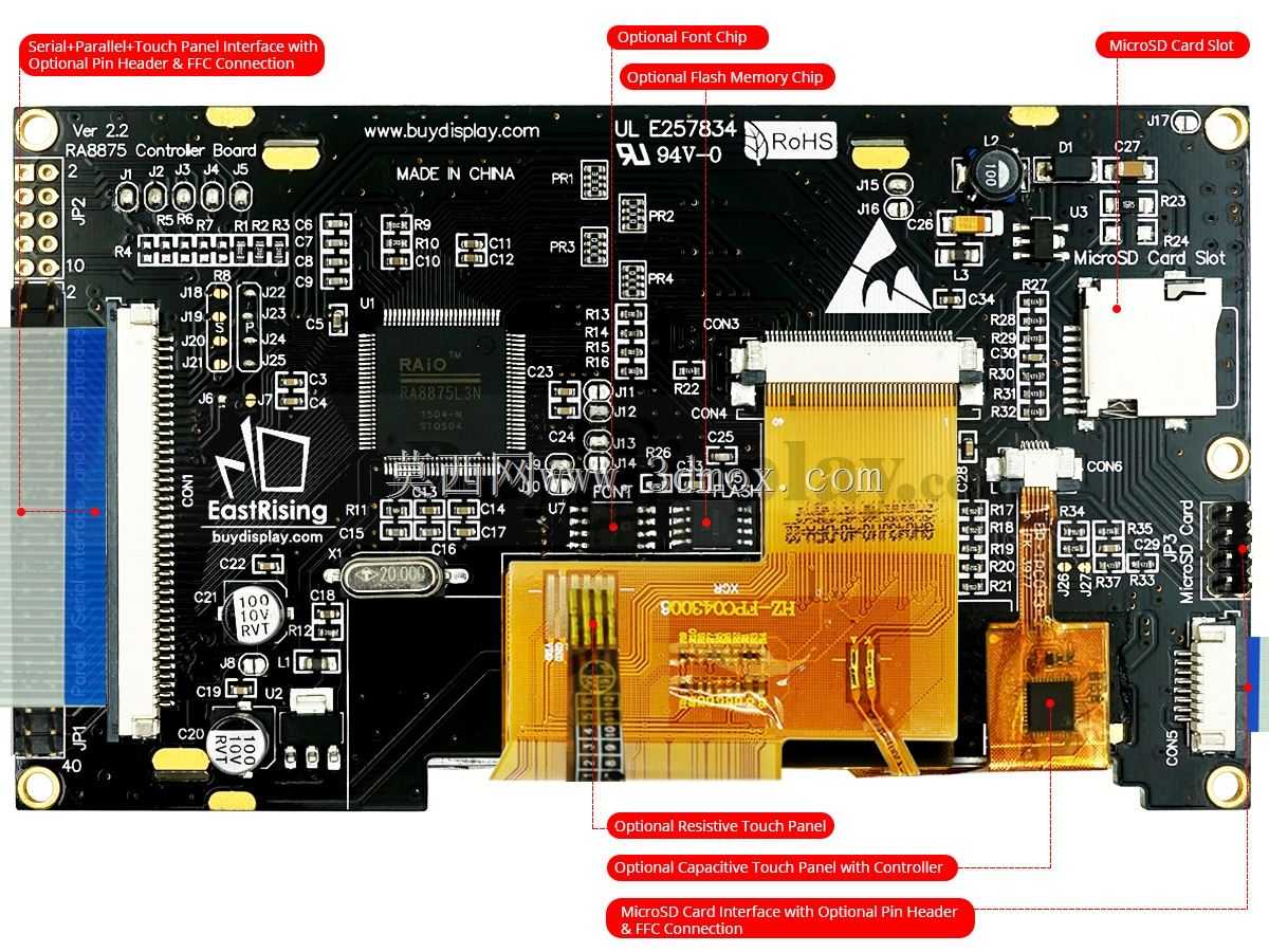 SPI 800x480 4.3英寸TFT LCD模块显示屏触摸屏RA8875