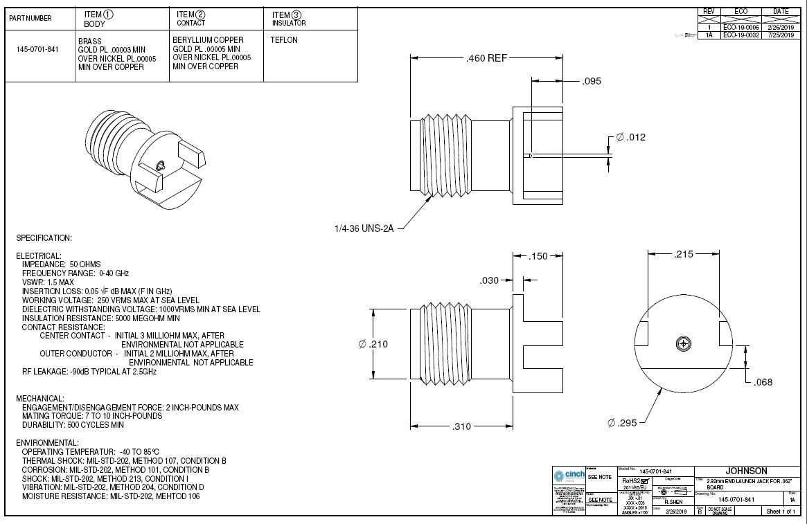 Johnson-Cinch-Bel 2.92���ף�40ǧ�׺գ�50ŷķ��0.068Ӣ��PCB��Ե������