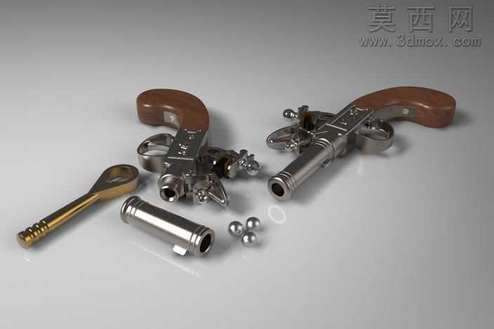 安妮女王款口袋燧发手枪精细三维建模作品